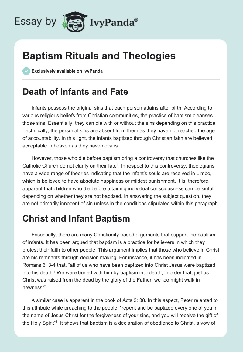 Baptism Rituals and Theologies. Page 1