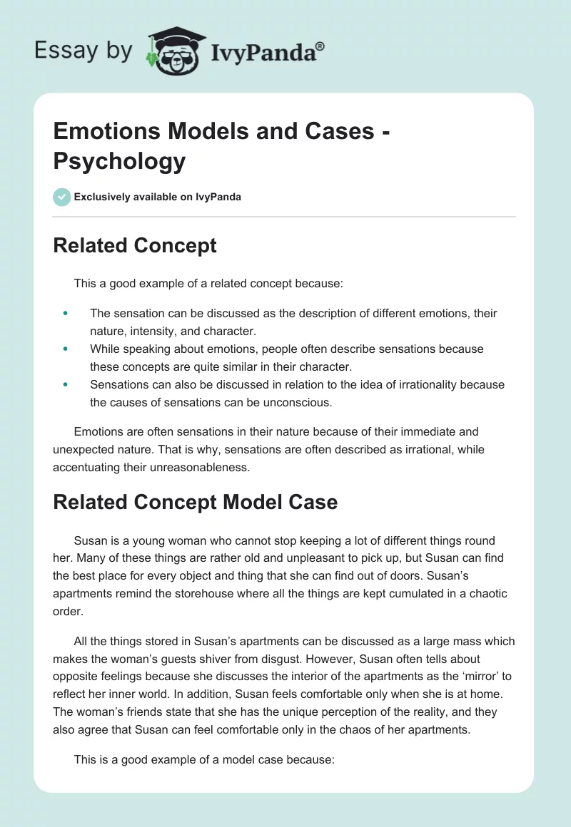 Emotions Models and Cases - Psychology. Page 1