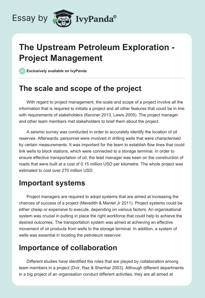 The Upstream Petroleum Exploration - Project Management. Page 1