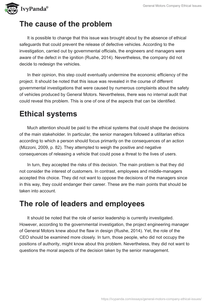 General Motors Company Ethical Issues. Page 2
