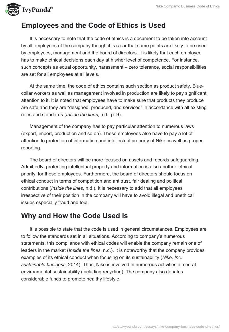 Nike Company: Business Code of Ethics. Page 2
