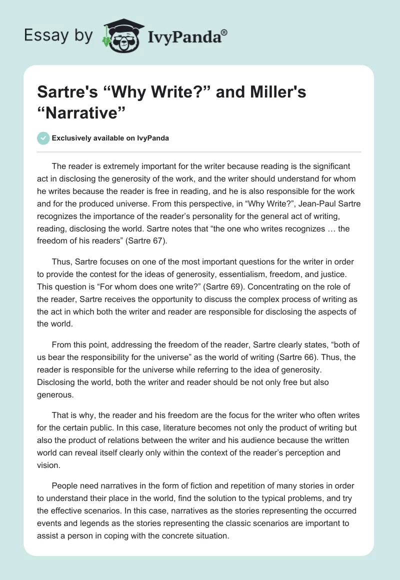 Sartre's “Why Write?” and Miller's “Narrative”. Page 1