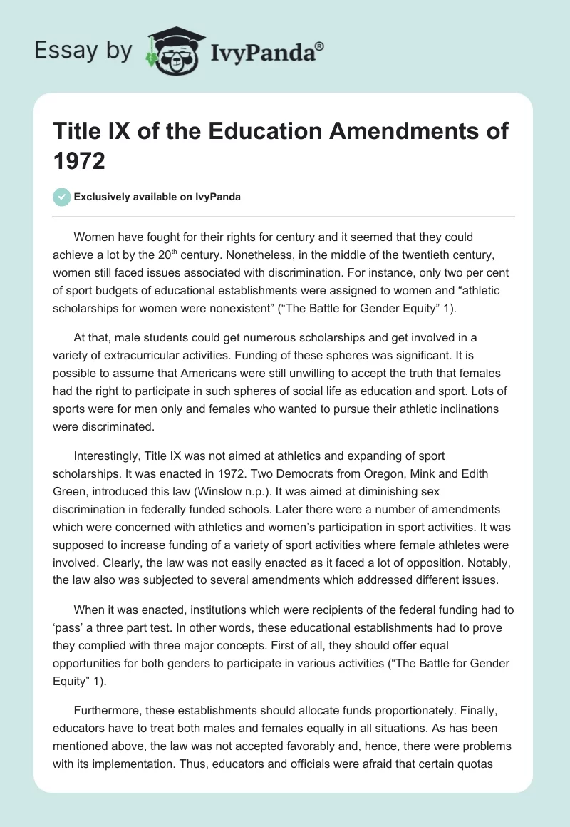 Title IX of the Education Amendments of 1972. Page 1
