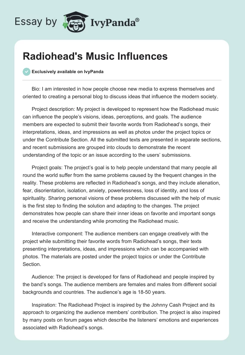 Radiohead's Music Influences. Page 1