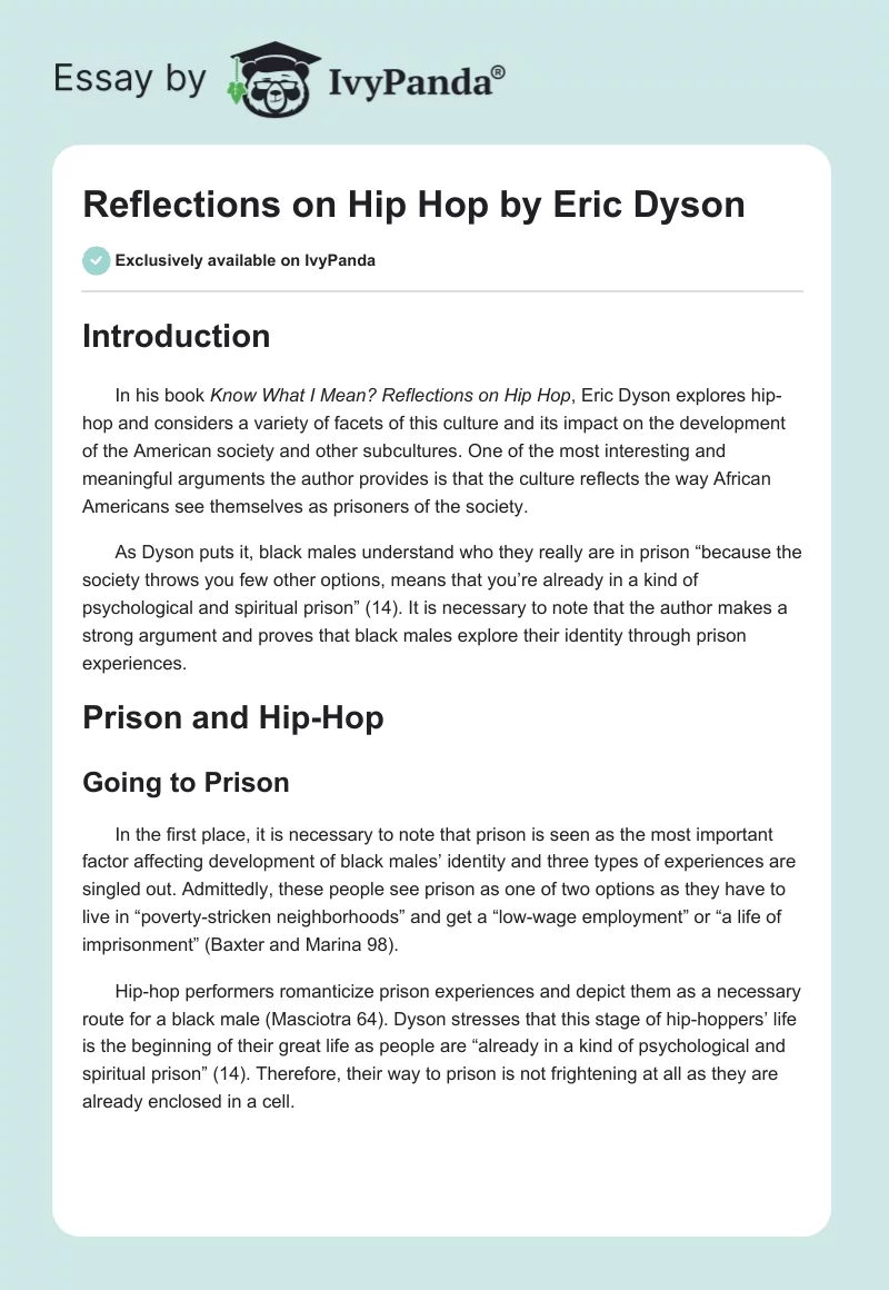 "Reflections on Hip Hop" by Eric Dyson. Page 1