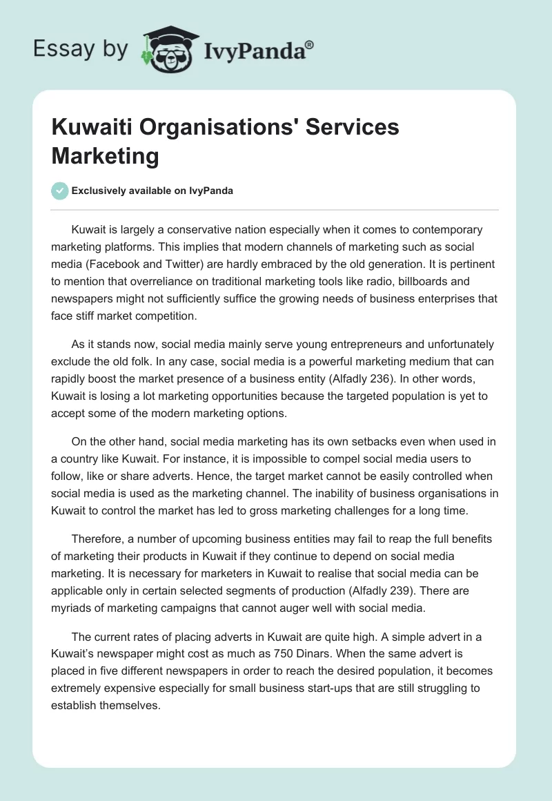Kuwaiti Organisations' Services Marketing. Page 1
