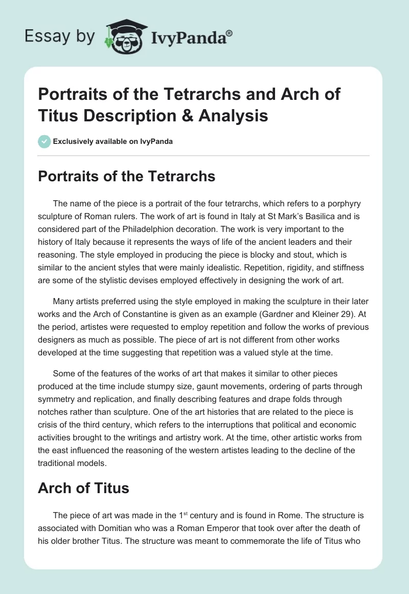 Portraits of the Tetrarchs and Arch of Titus Description & Analysis. Page 1