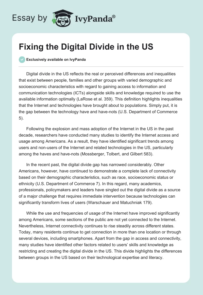 Fixing the Digital Divide in the US. Page 1