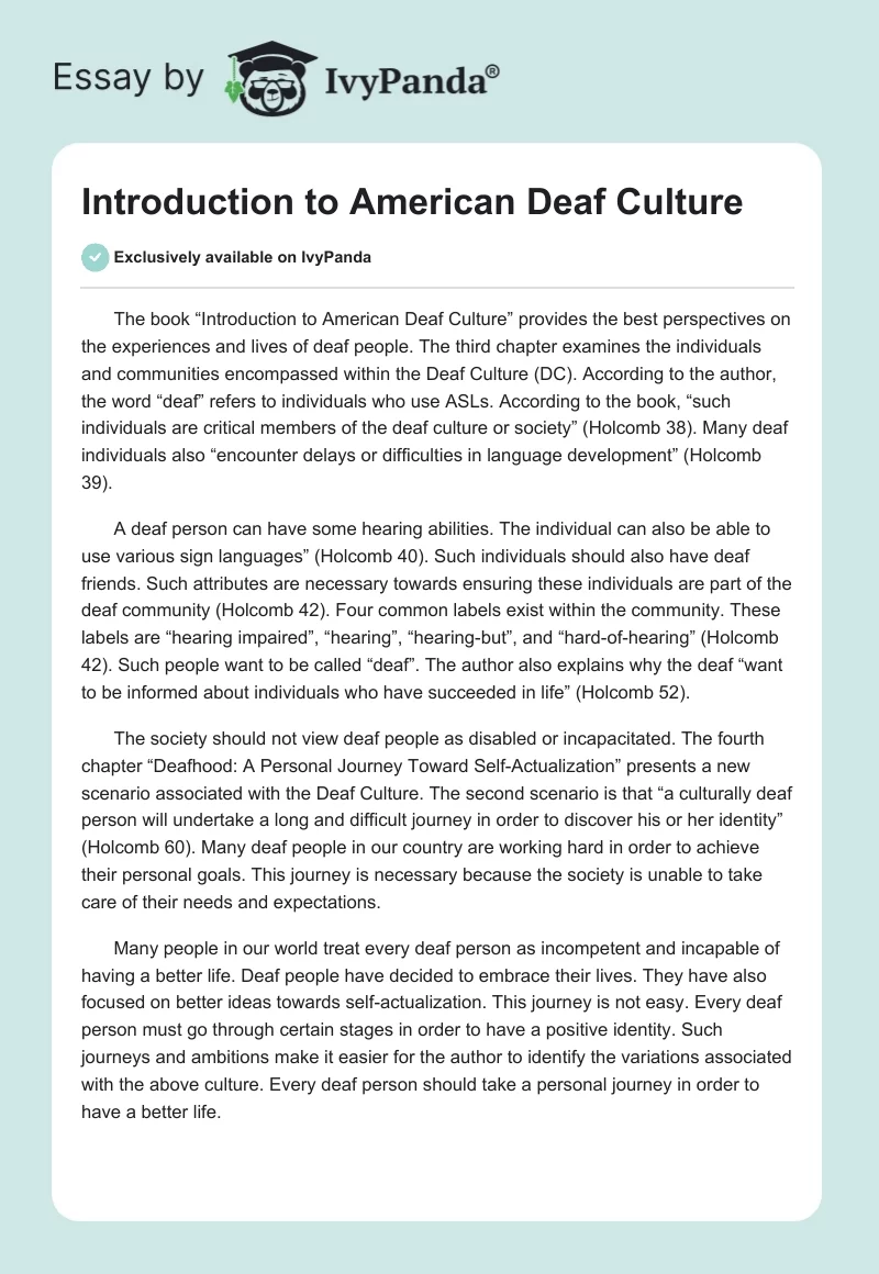Introduction to American Deaf Culture. Page 1