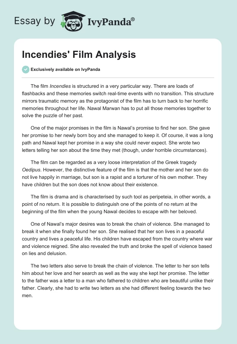 Incendies' Film Analysis. Page 1