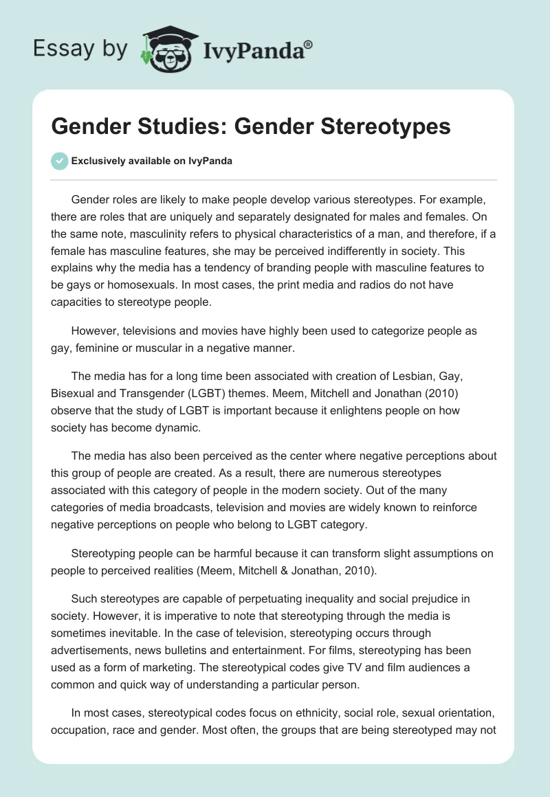 Gender Studies: Gender Stereotypes. Page 1