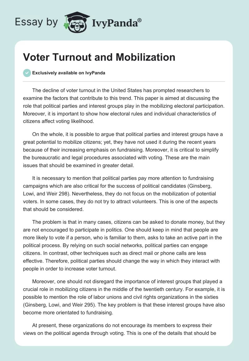 Voter Turnout and Mobilization. Page 1