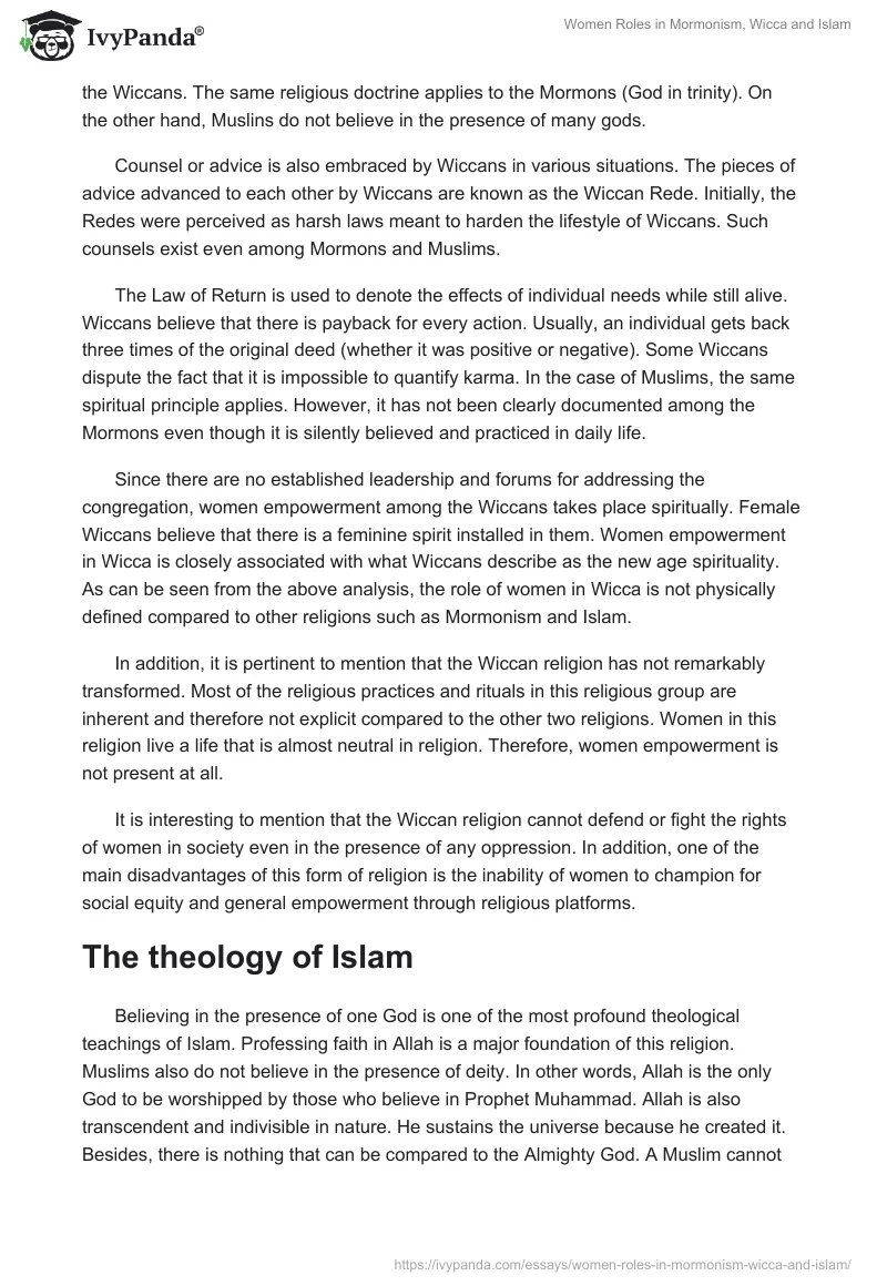 Women Roles in Mormonism, Wicca and Islam. Page 5