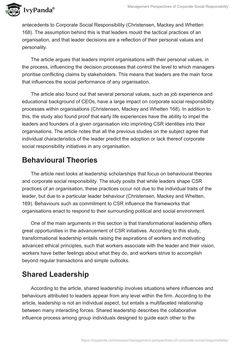 Management Perspectives of Corporate Social Responsibility. Page 2