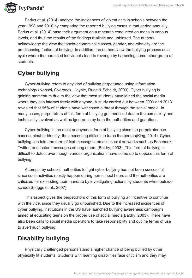 Social Psychology of Violence and Bullying in Schools. Page 3