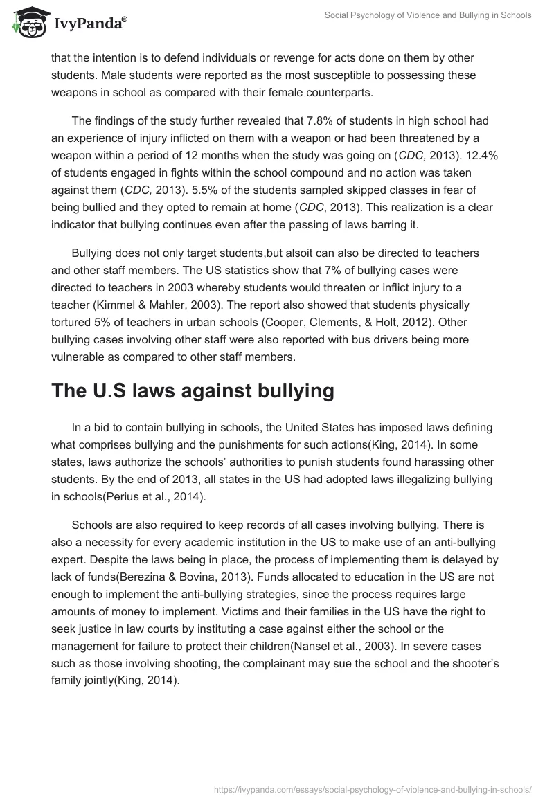Social Psychology of Violence and Bullying in Schools. Page 5
