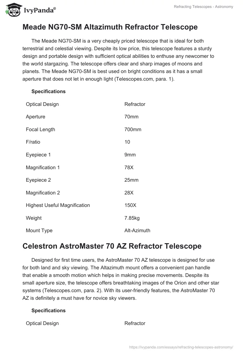 Refracting Telescopes - Astronomy. Page 2