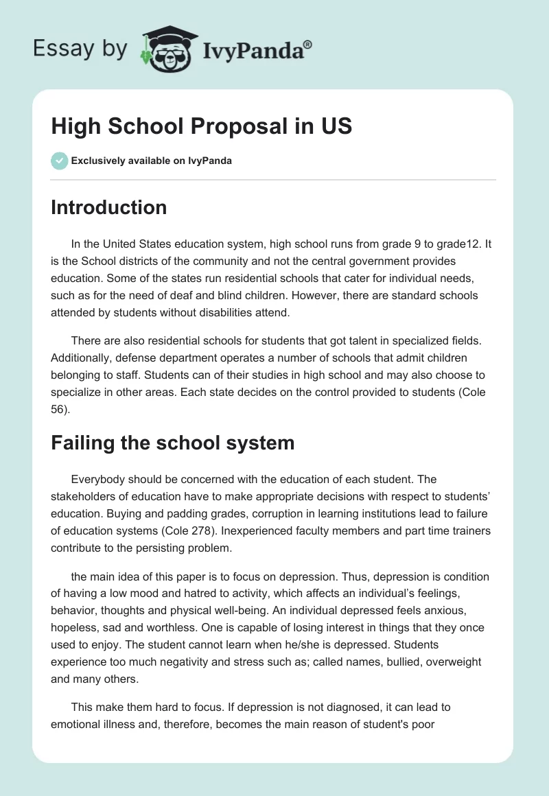 High School Proposal in US. Page 1