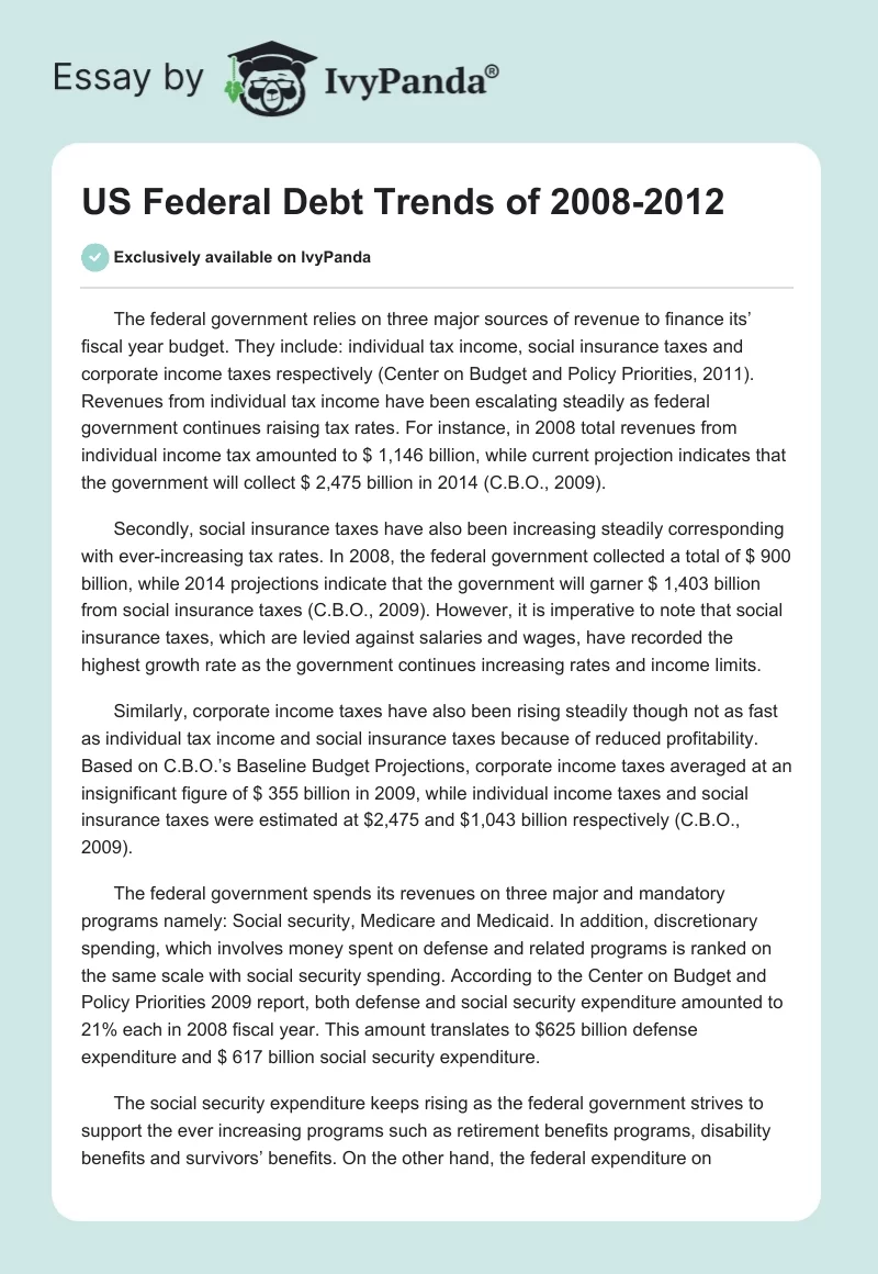 US Federal Debt Trends of 2008-2012. Page 1