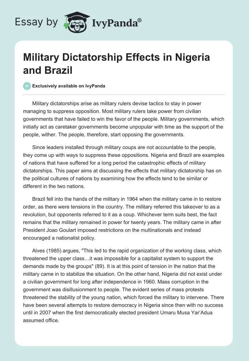 Military Dictatorship Effects in Nigeria and Brazil. Page 1