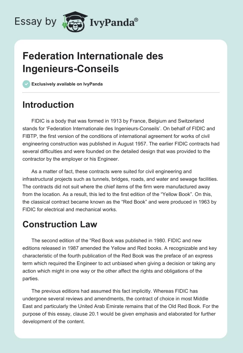 Federation Internationale des Ingenieurs-Conseils. Page 1