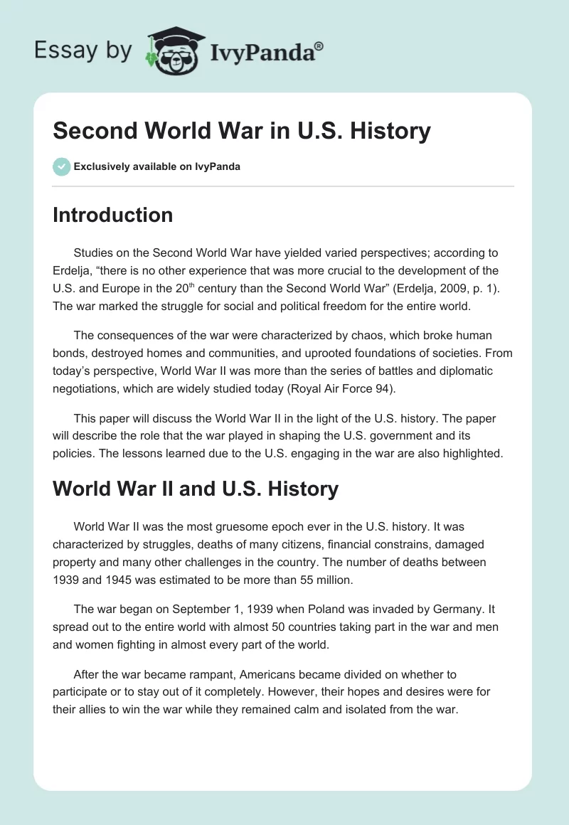 Second World War in U.S. History. Page 1