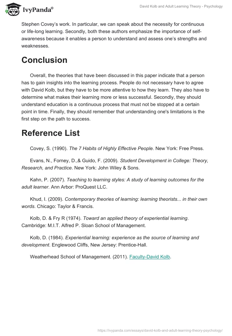 David Kolb and Adult Learning Theory - Psychology. Page 5