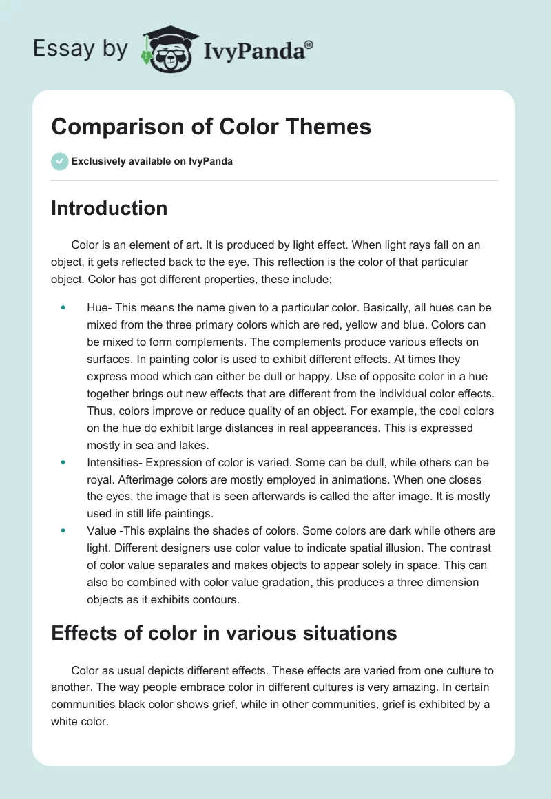 Comparison of Color Themes. Page 1