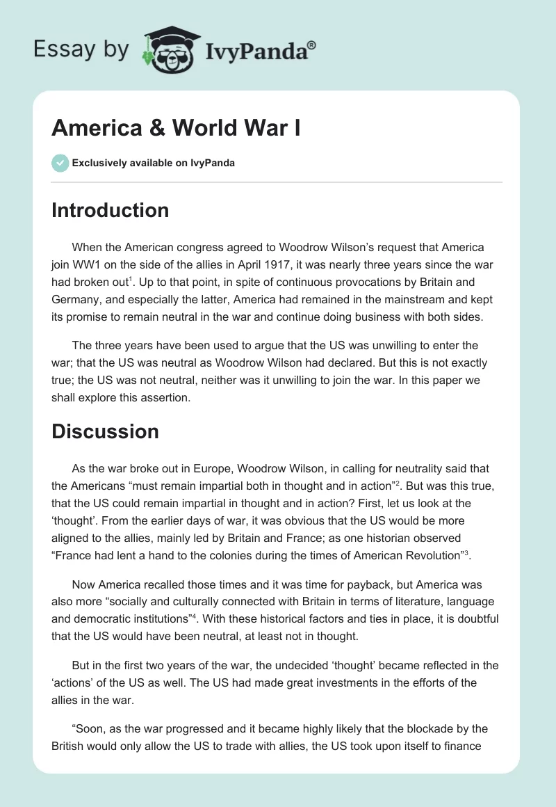 America & World War I. Page 1