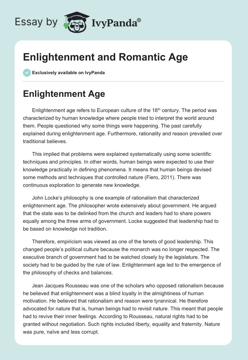 Enlightenment and Romantic Age. Page 1