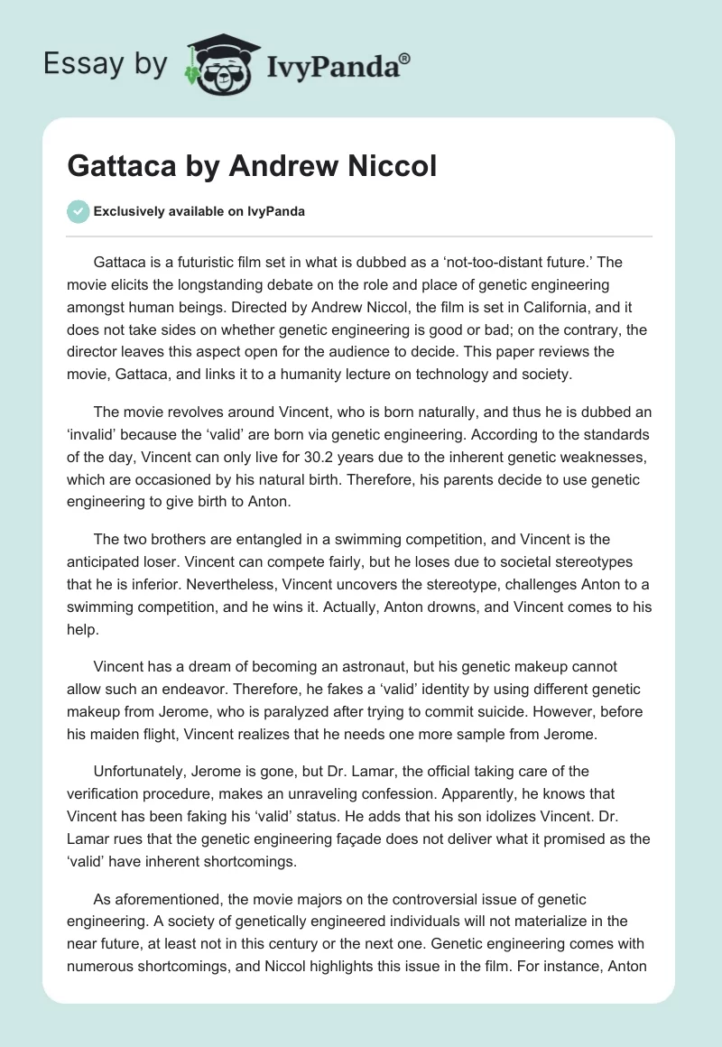 "Gattaca" by Andrew Niccol. Page 1