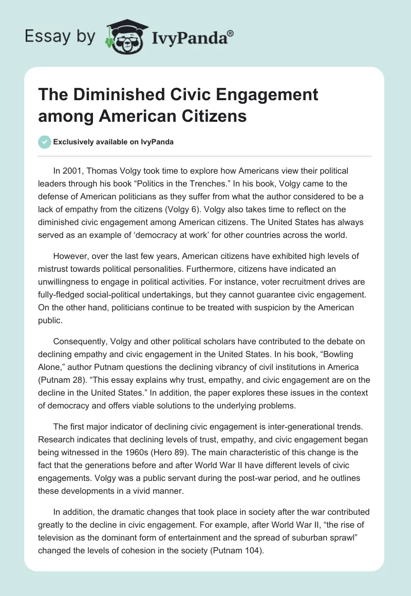 The Diminished Civic Engagement among American Citizens. Page 1