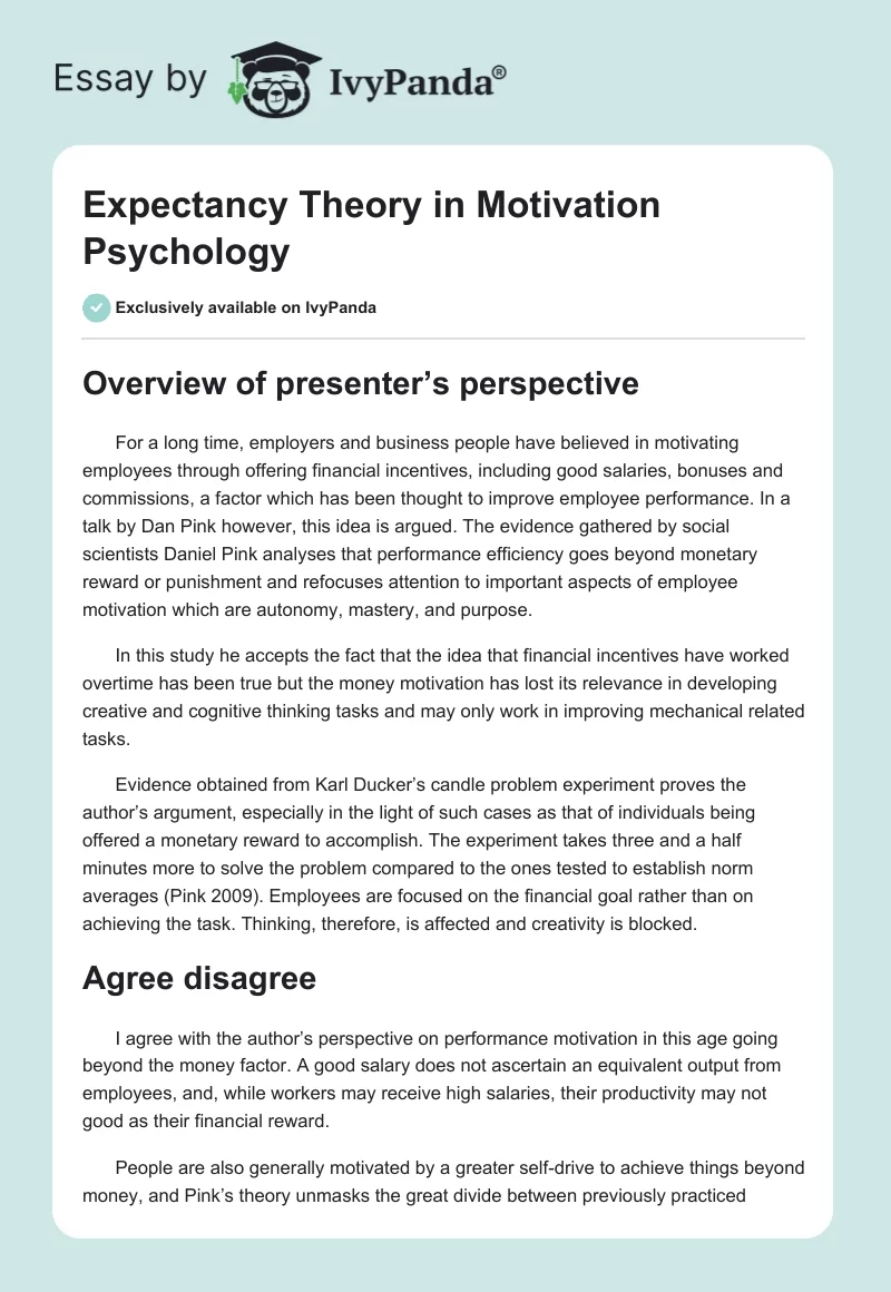 Expectancy Theory in Motivation Psychology. Page 1