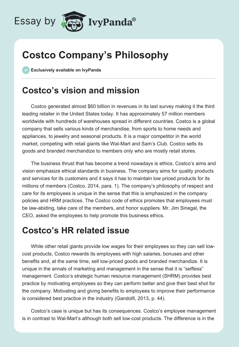 Costco Company’s Philosophy. Page 1