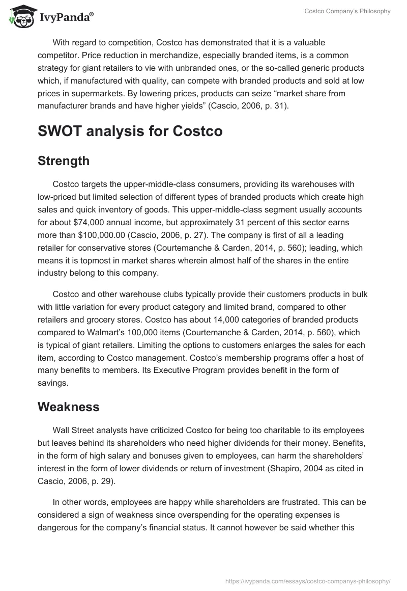 Costco Company’s Philosophy. Page 3