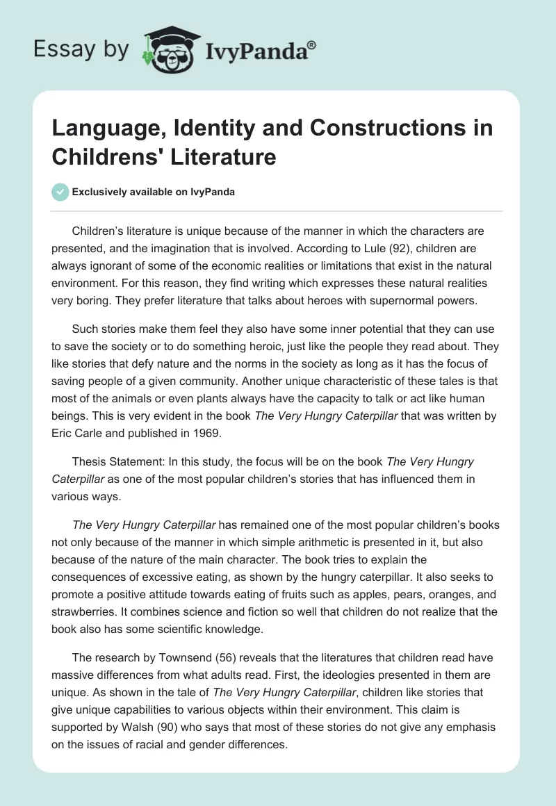 Language, Identity and Constructions in Childrens' Literature. Page 1