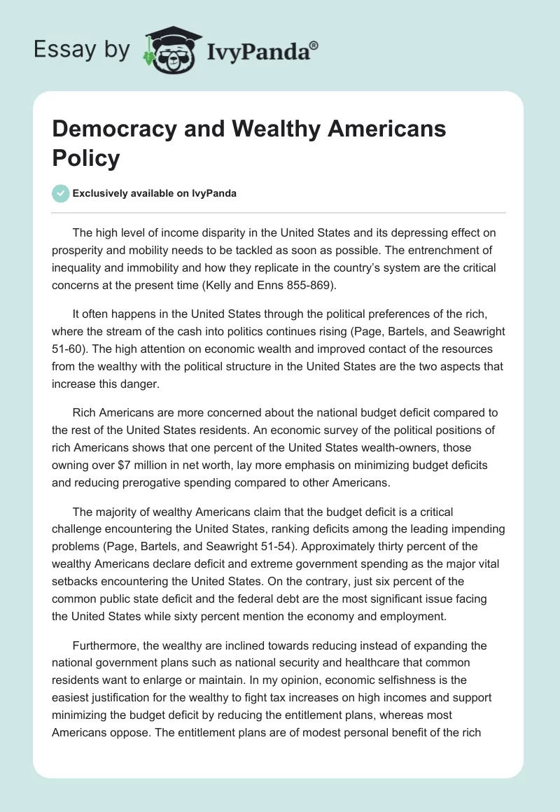 Democracy and Wealthy Americans Policy. Page 1