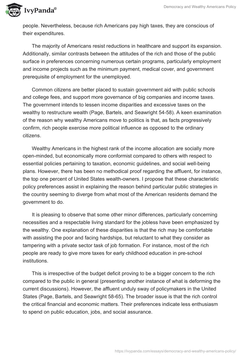 Democracy and Wealthy Americans Policy. Page 2