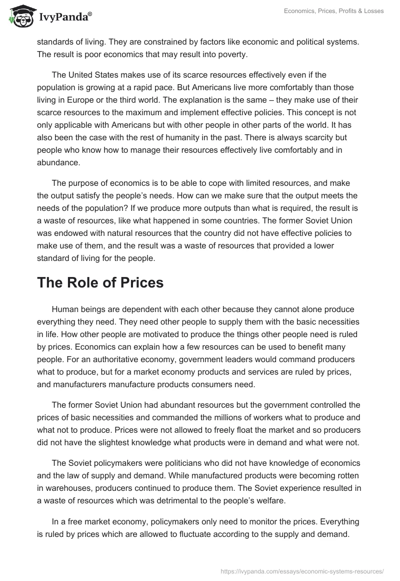 Economics, Prices, Profits & Losses. Page 2