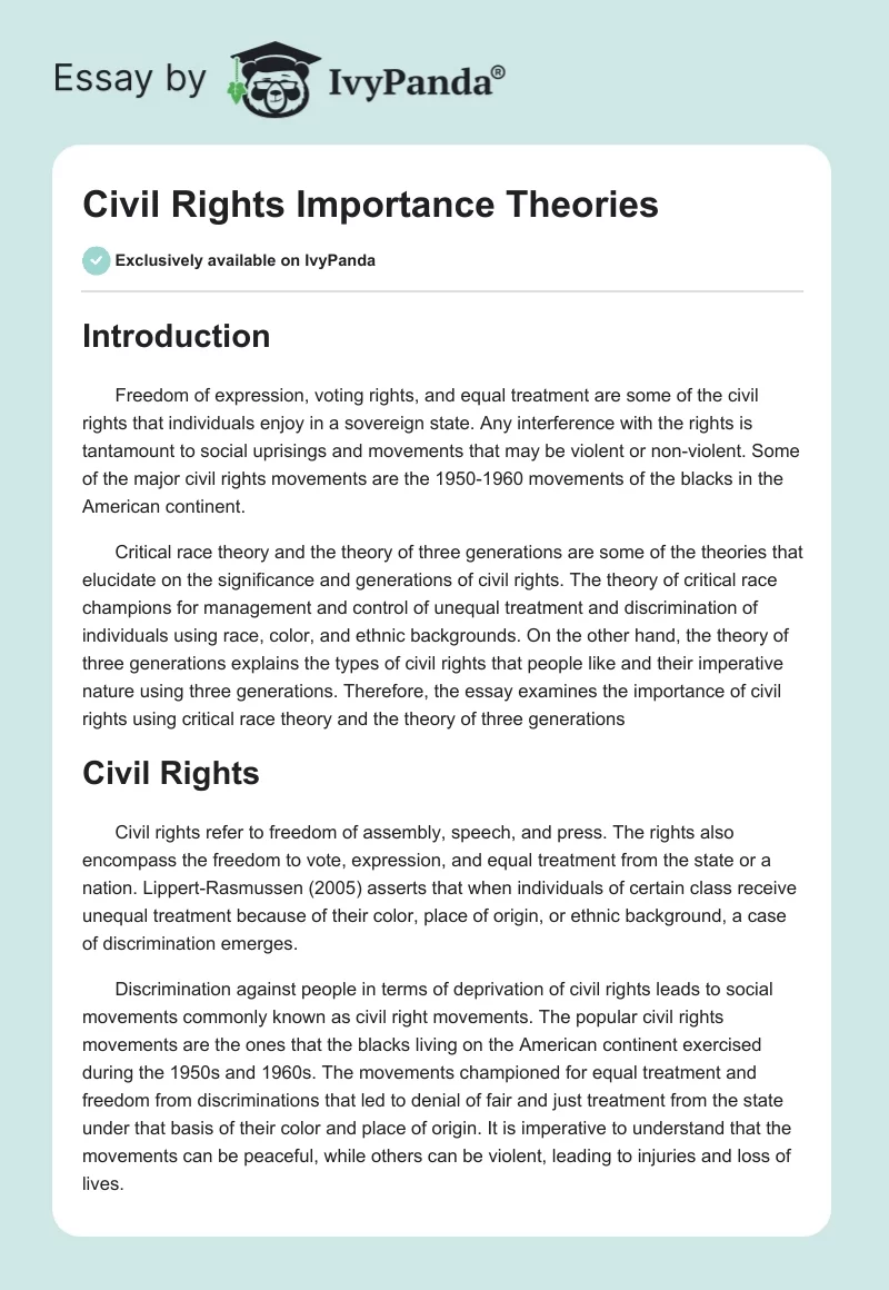 Civil Rights Importance Theories. Page 1