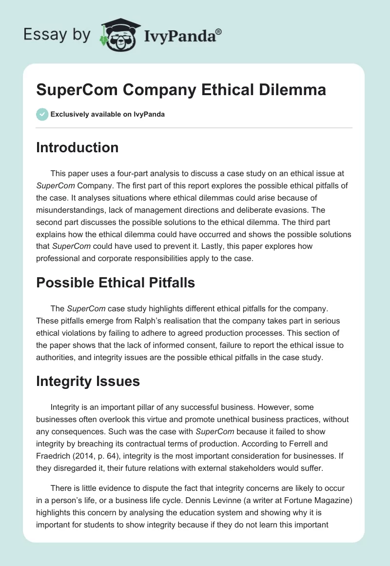 SuperCom Company Ethical Dilemma. Page 1