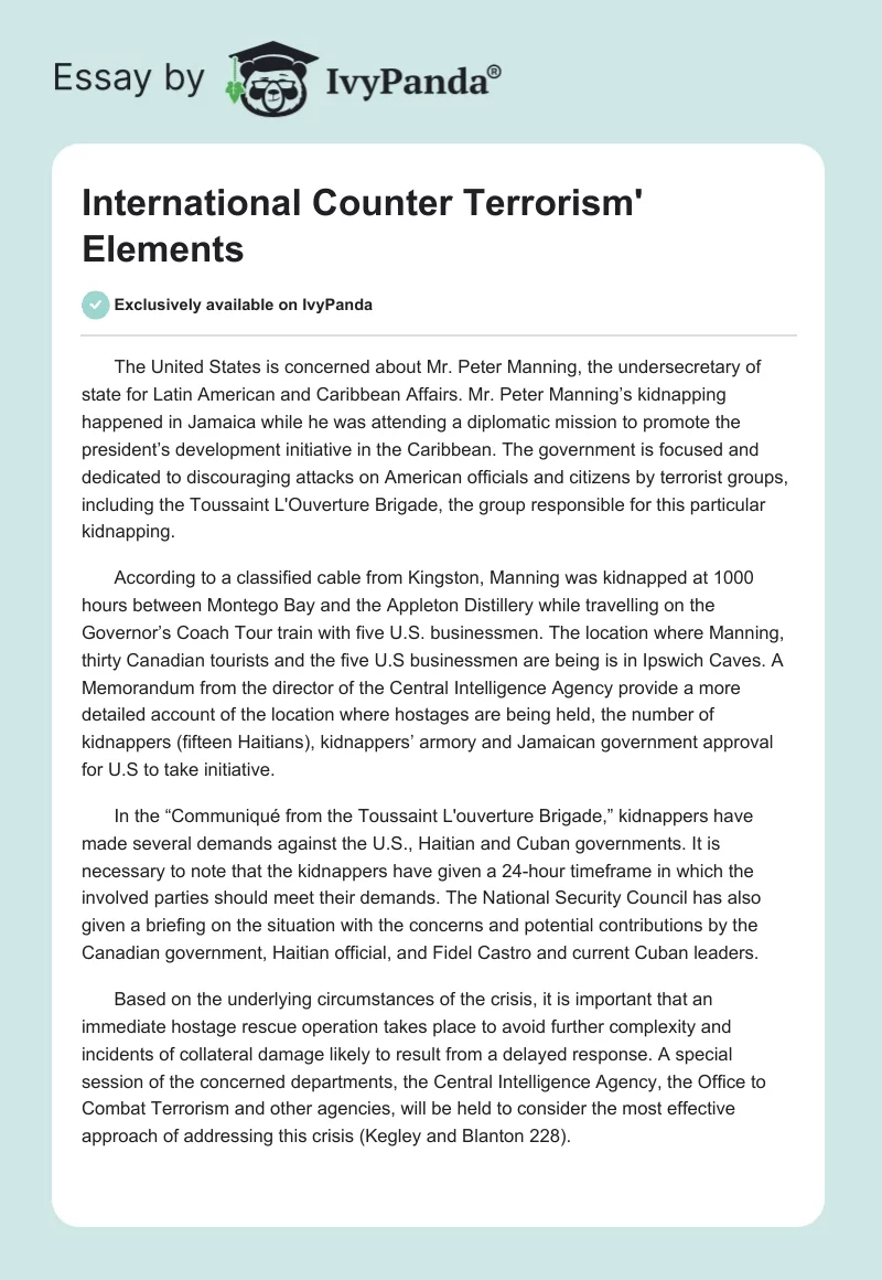International Counter Terrorism' Elements. Page 1