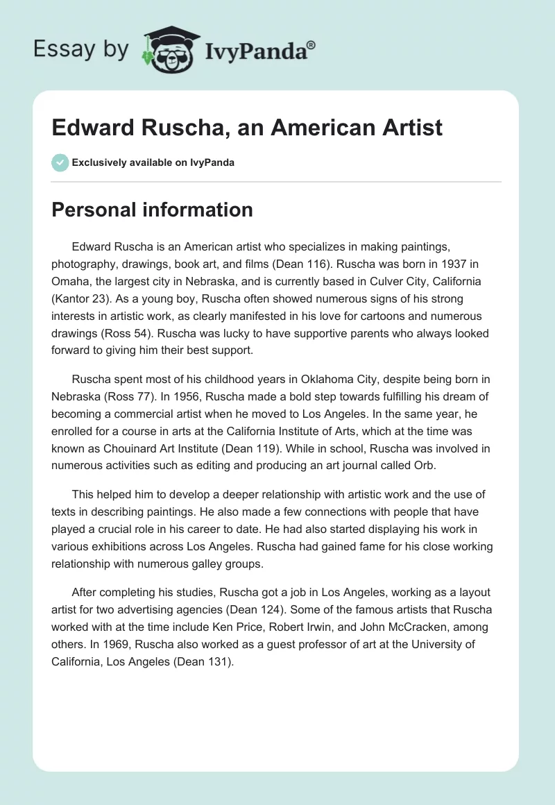 Edward Ruscha, an American Artist. Page 1