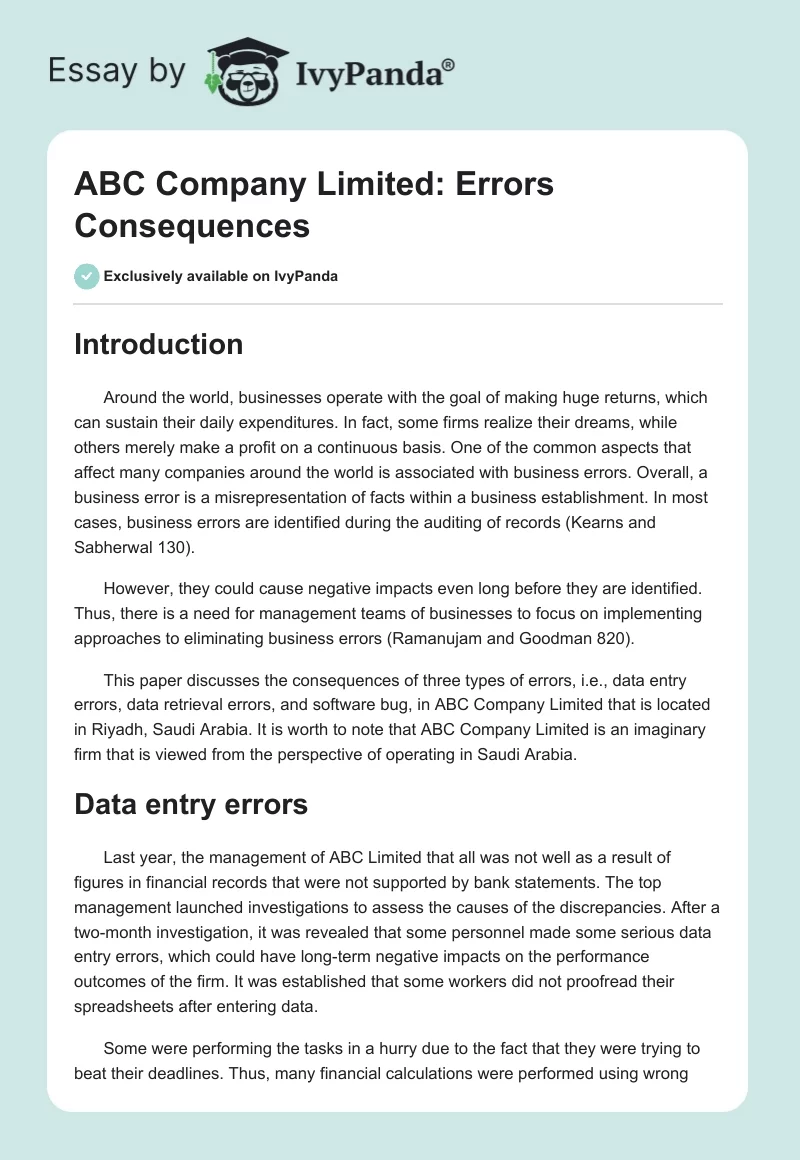 ABC Company Limited: Errors Consequences. Page 1