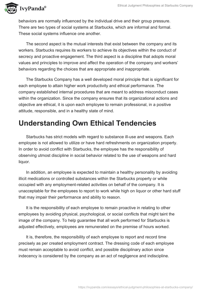 Ethical Judgment Philosophies at Starbucks Company. Page 3