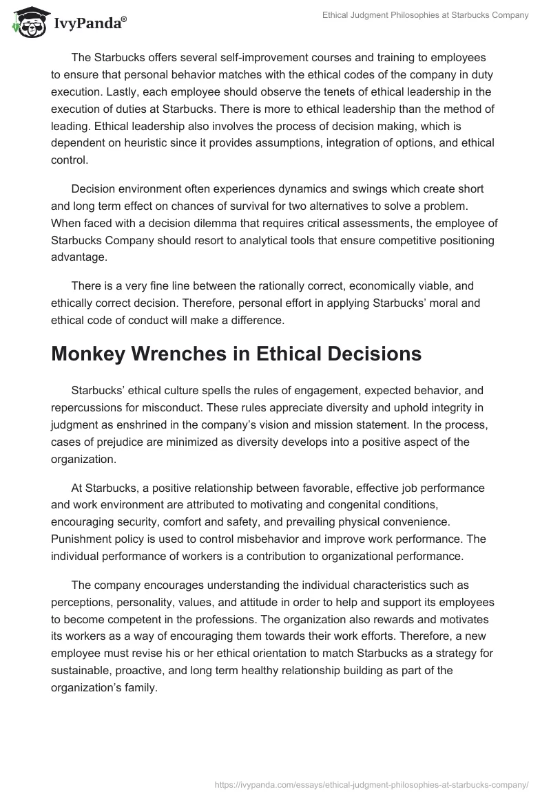 Ethical Judgment Philosophies at Starbucks Company. Page 4