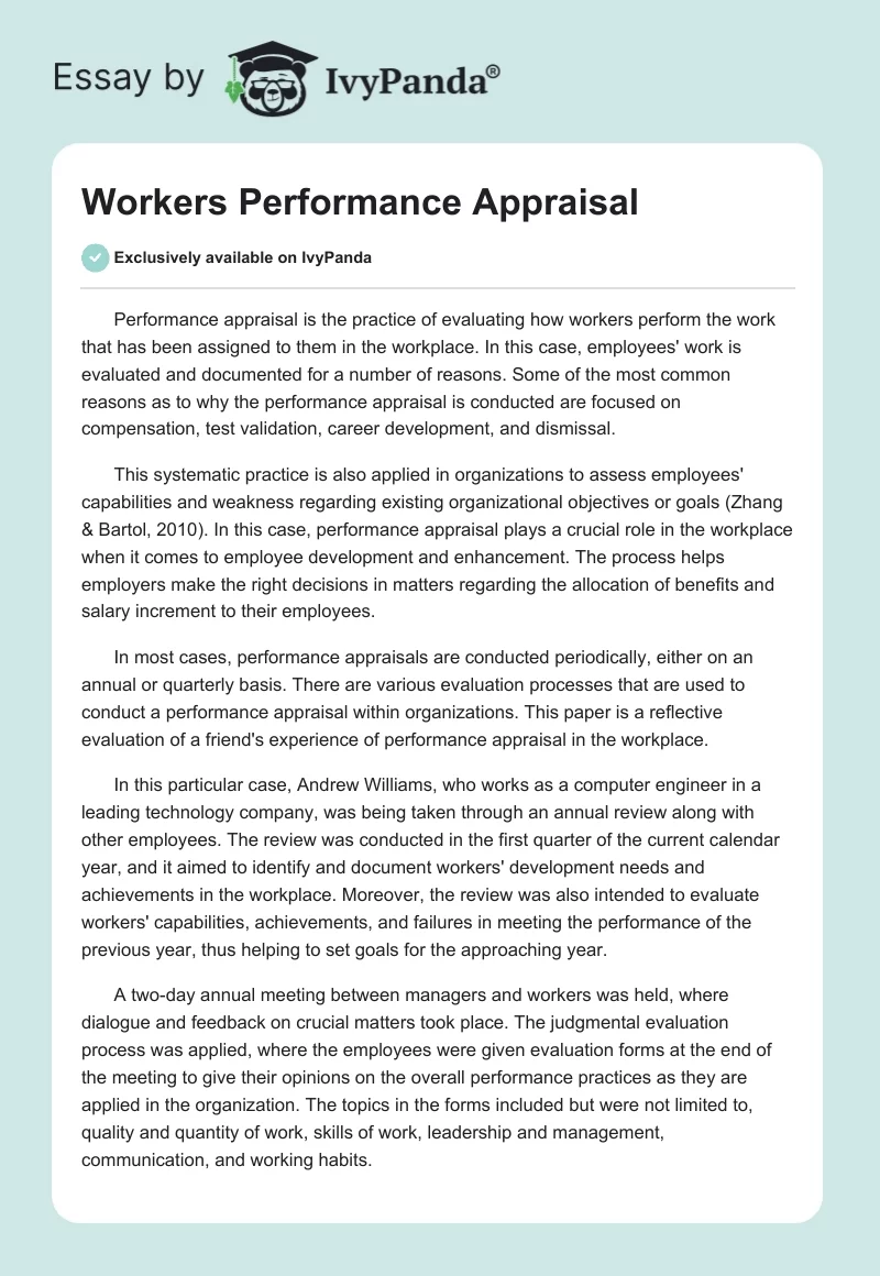 performance appraisal research paper example
