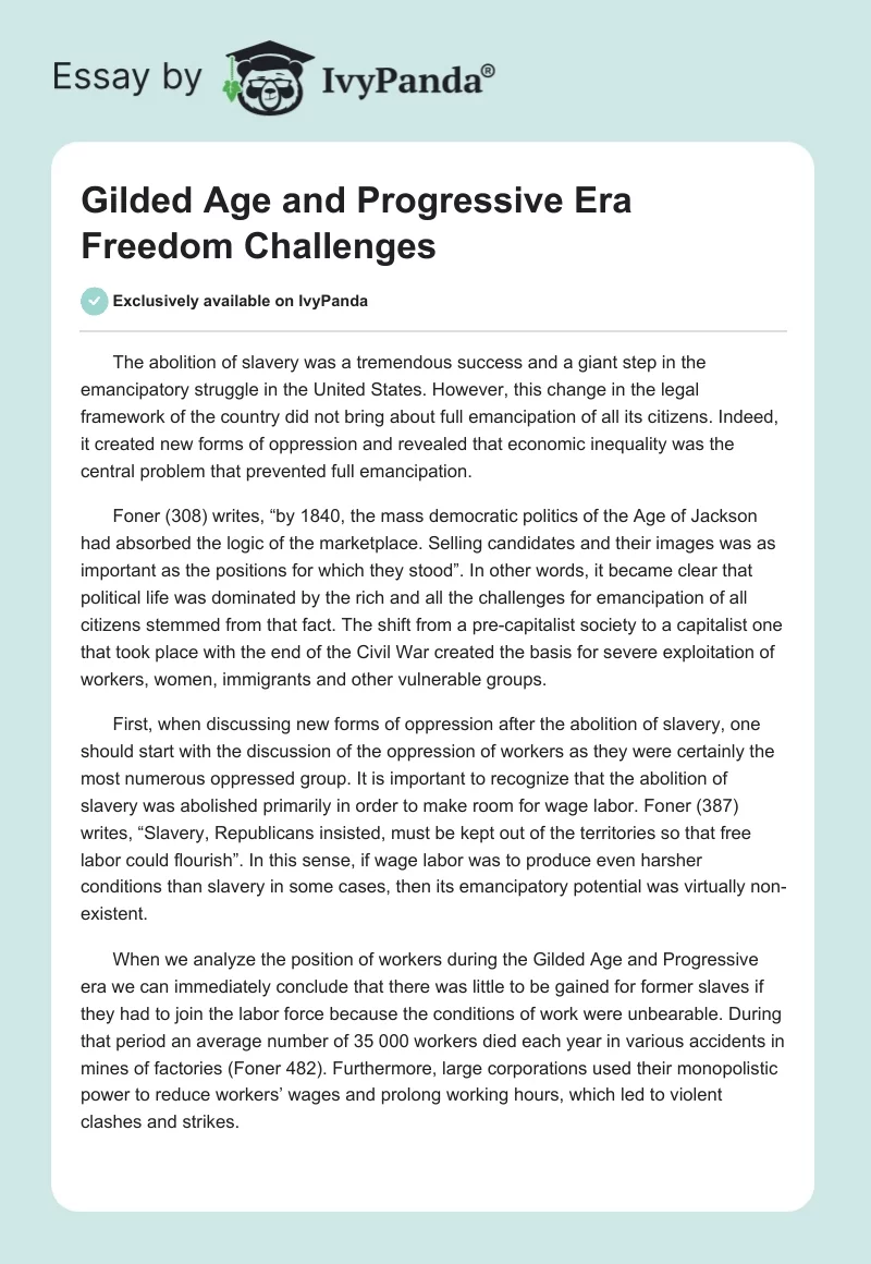 Gilded Age and Progressive Era Freedom Challenges. Page 1