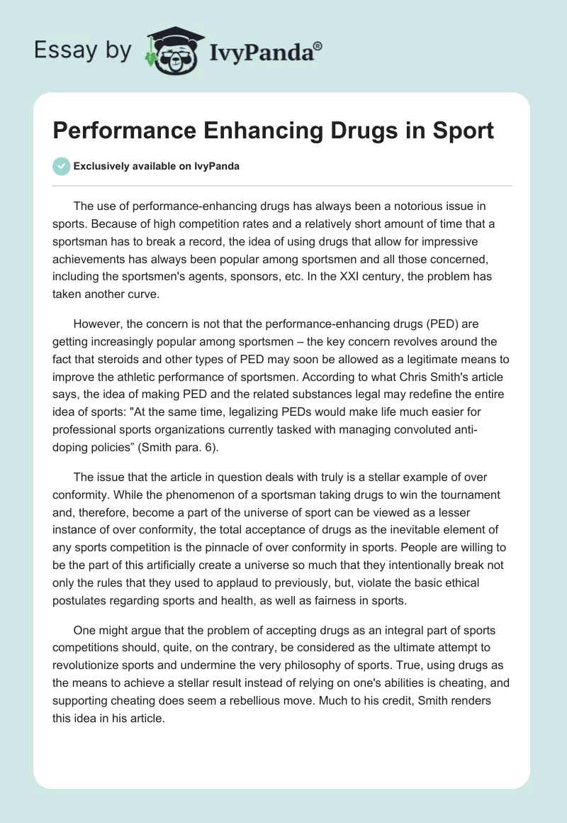 Performance Enhancing Drugs in Sport. Page 1