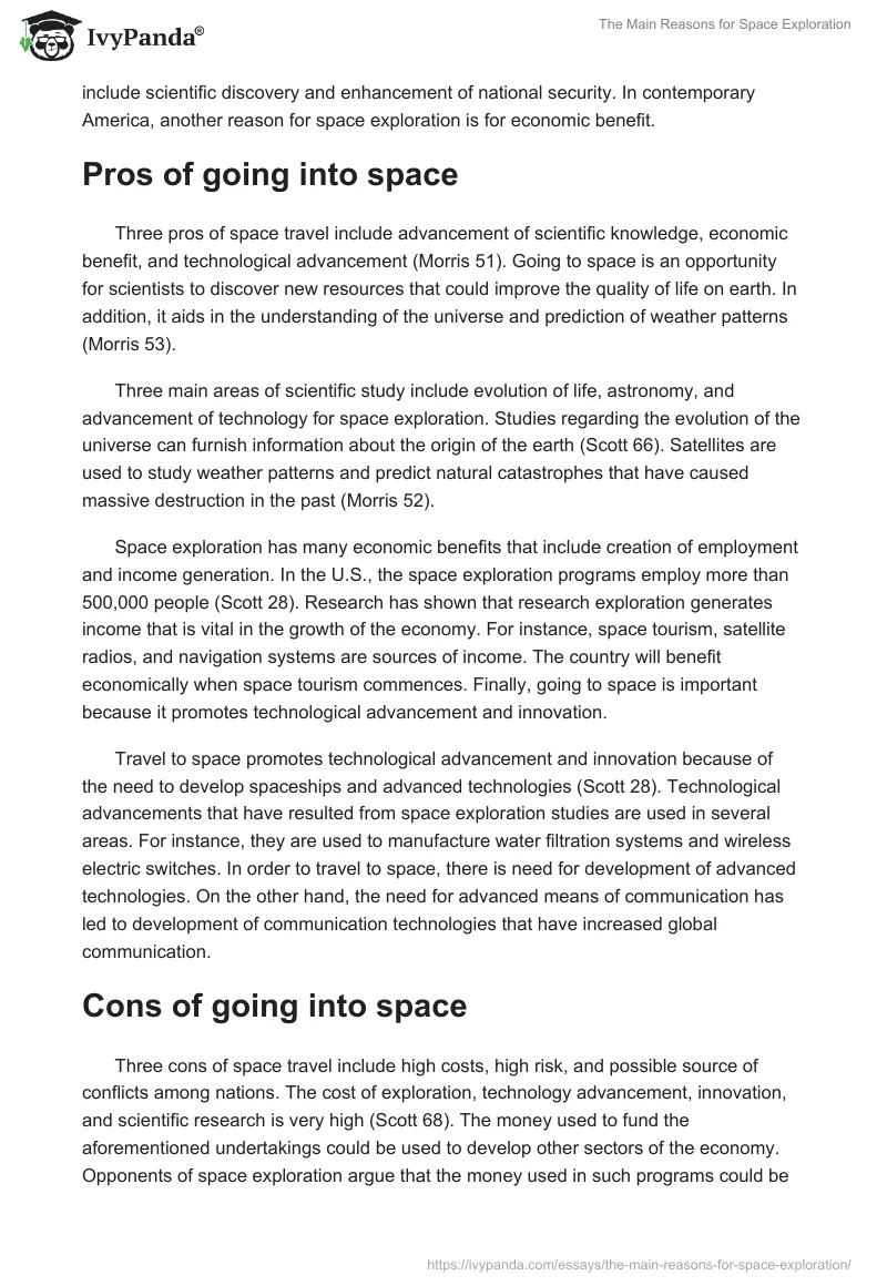 The Main Reasons for Space Exploration. Page 2